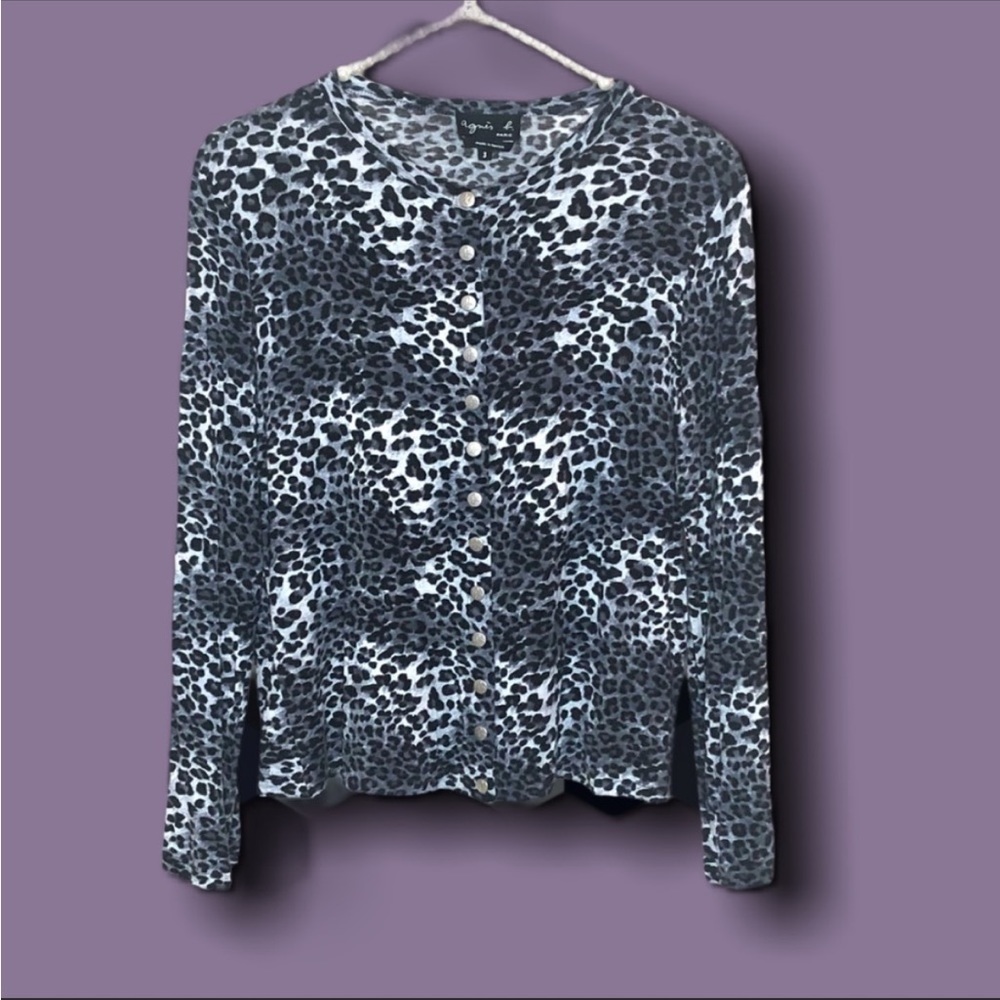 Agnes b classic snap leopard cardigan sz 3 (M)